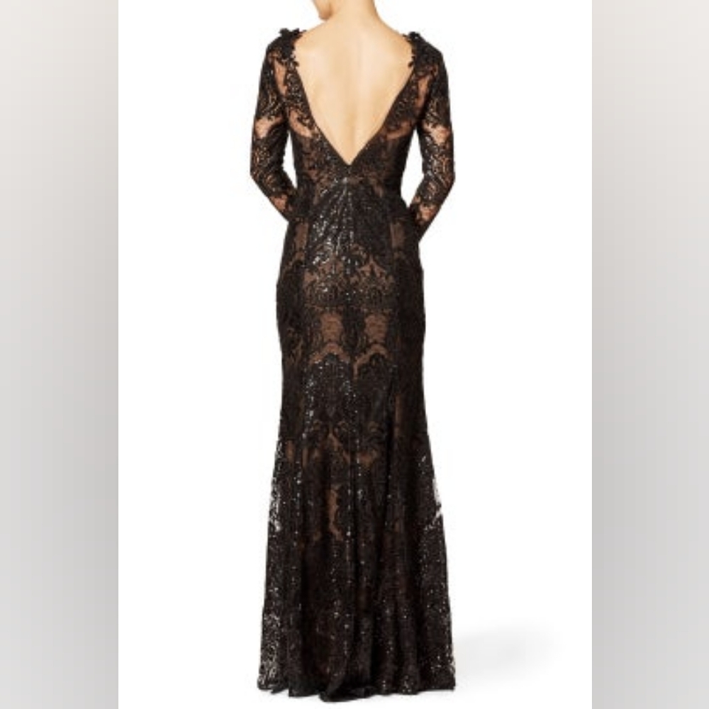 $1,500.00 MARCHESA NOTTE EXCL BLACK LACE BEAD RUNWAY GOWN S - Picture 4 of 14